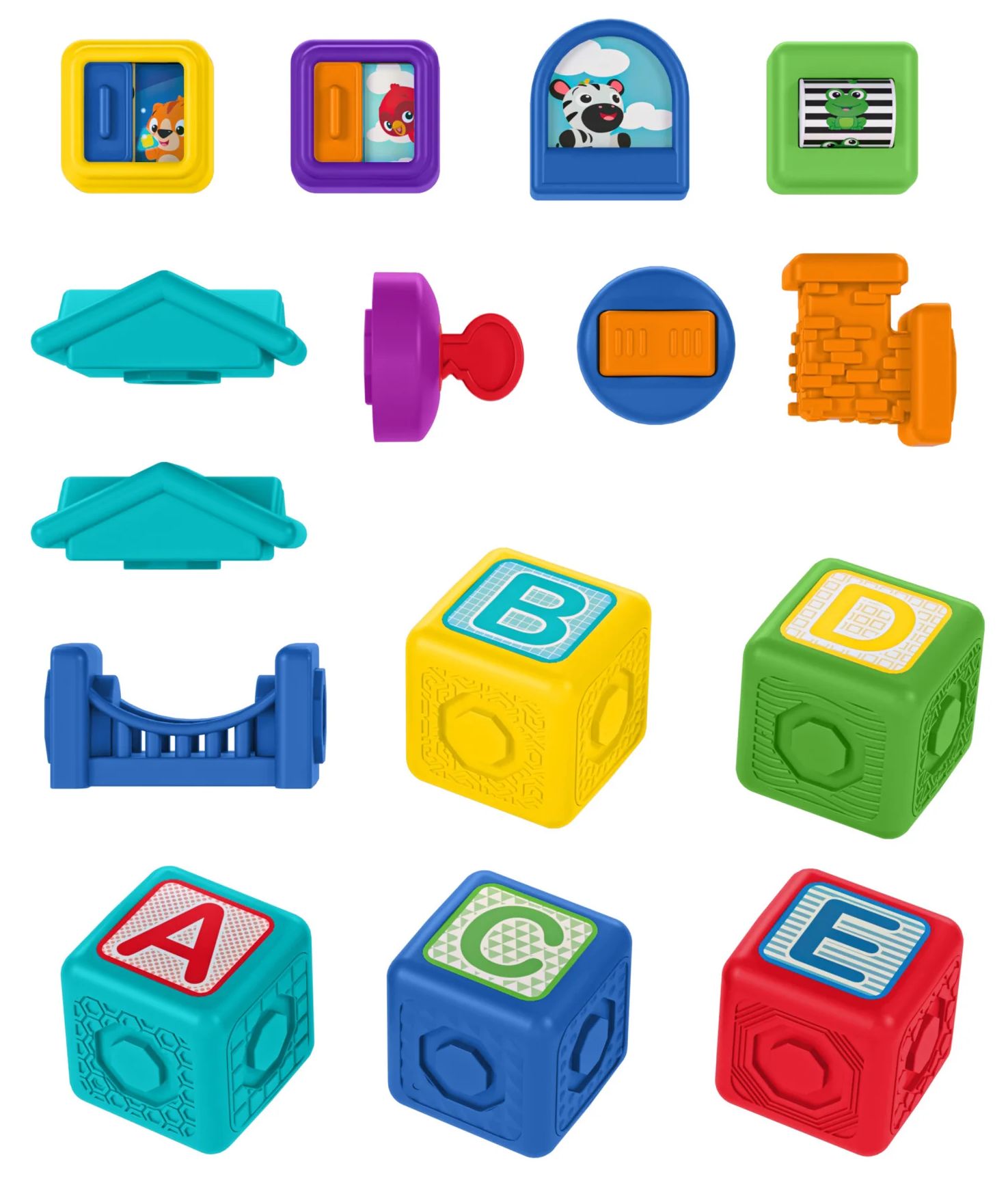 Jucărie activă Baby Einstein - Cuburi, Bridge & Learn, 15 piese