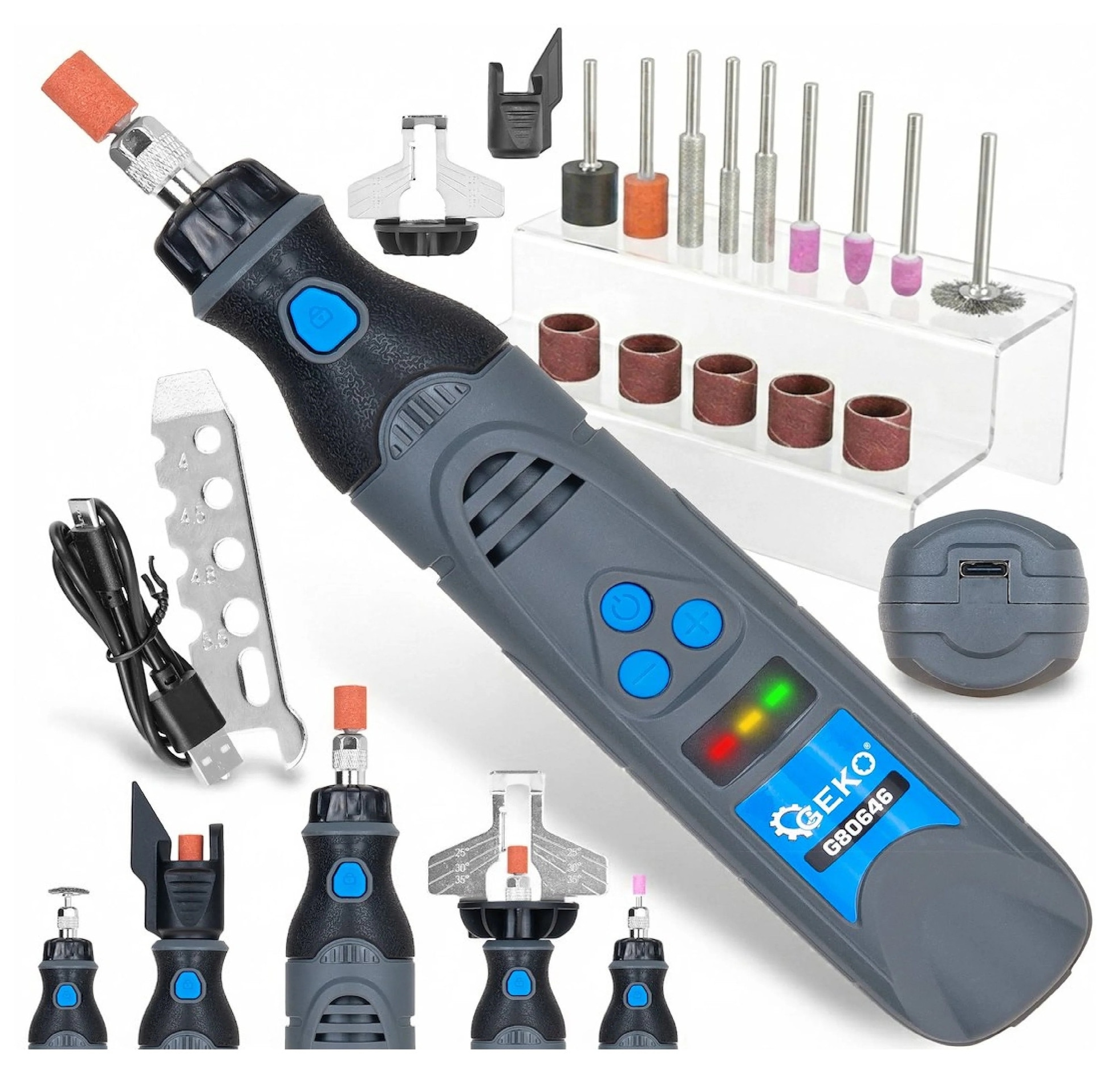 GEKO - G80646 mini polizor drept cu acumulator, 3,6 V, 1,5 Ah, cu accesorii