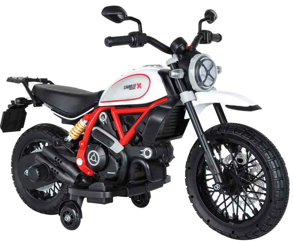 Motocicletă electrică pentru copii Ocie - Ducati Scrambler, albă