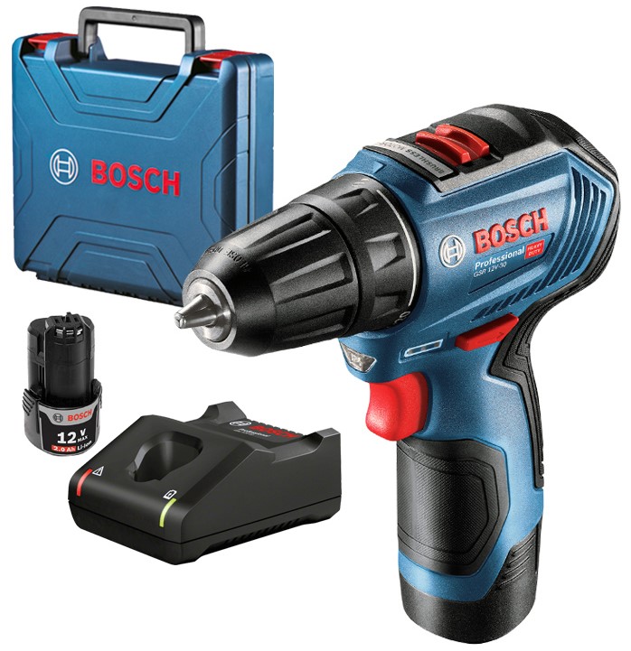 Șurubelnită cu acumulator Bosch - Professional, GSR 12V-30, 30 Nm, 12V, 2х2Ah