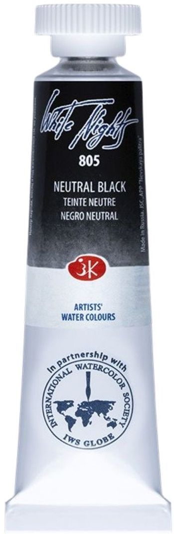 Vopsea de acuarelă Paleta Neva Leningrad, Nopțile albe - 805, Negru neutru, 10 ml