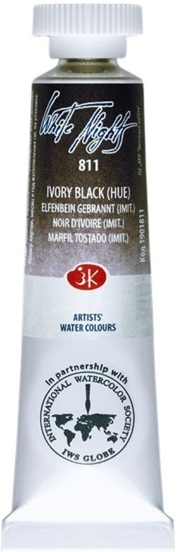 Vopsea de acuarelă Nevskaya Palitra Leningrad nopti albe - 811, ivory black, 10 ml