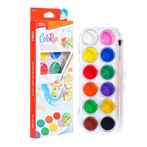 Vopsele de acuarelă Deli Colorun - EC20-12, 12 culori + pensula