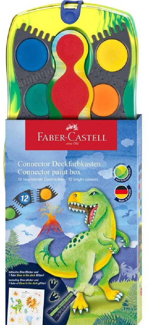 Vopsele acuarele Faber-Castell Connector - Dinozaur, 12 culori