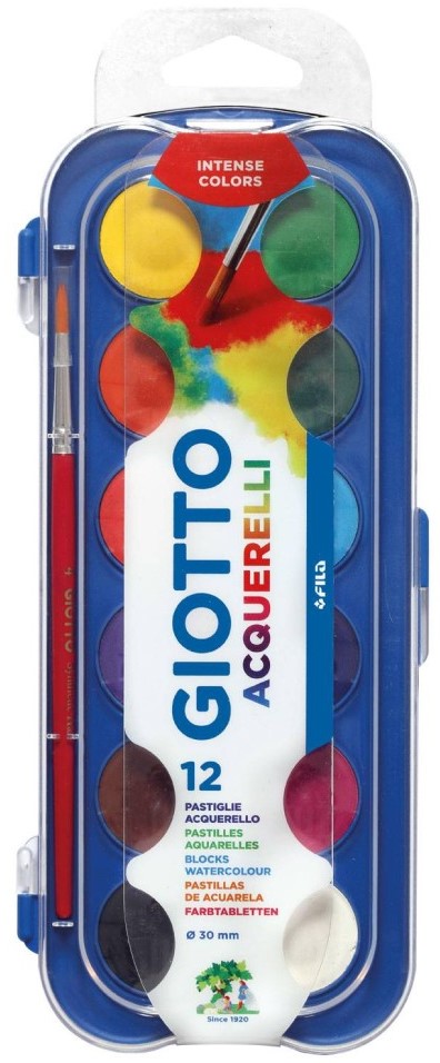Vopsele de acuarelă  Giotto - 12 culori , cu o perie