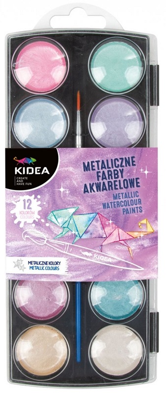 Vopsele de acuarelă Kidea - 12 culori, metalice