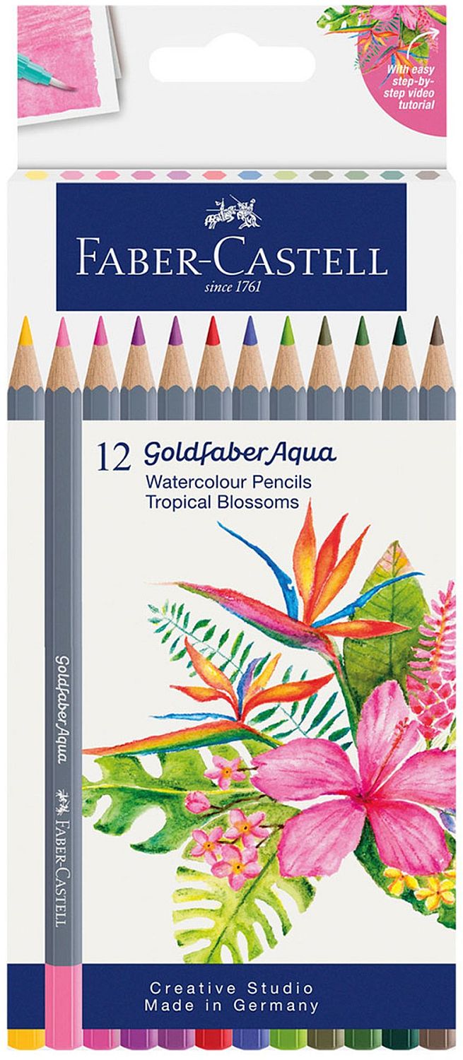 Creioane colorate acuarelă Faber-Castell Goldfaber Aqua - Tropical, 12 culori