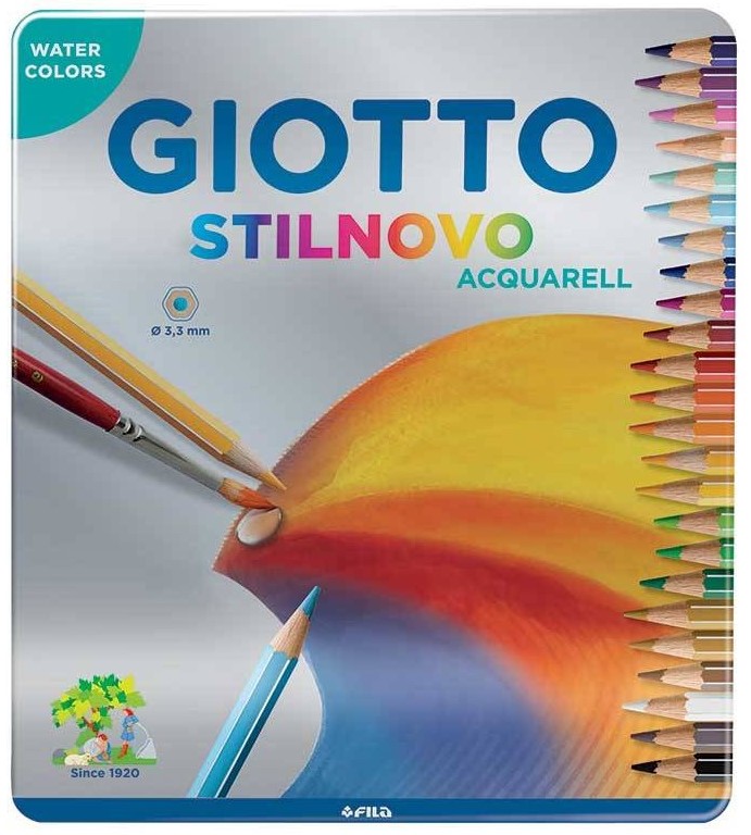 Creioane acuarelă  Giotto Stilnovo -24 de culori, într-o cutie metalică