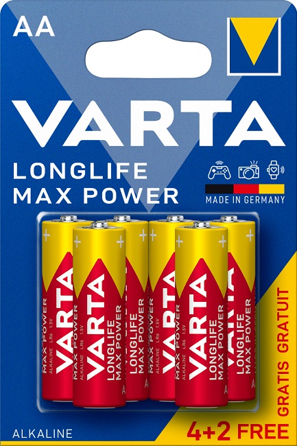 Baterii alcaline  VARTA - Longlife Max Power, AA, 4+2 buc.