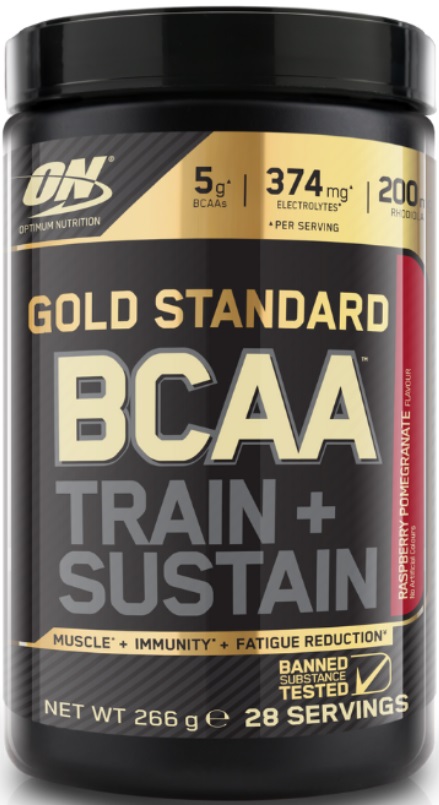 Gold Standard BCAA Train + Sustain, zmeură cu rodie, 266 g, Optimum Nutrition