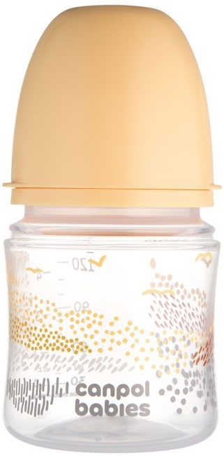 Flacon anti-colici cu gură lată Canpol - Easy Start, Mountains, 0 luni +, 120 ml, bej