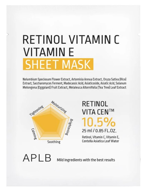 APLB Mască facială pe foaie Retinol Vitamin C Vitamin E, 25 ml