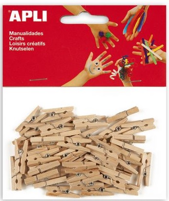 Mini carlige pentru rufe, din lemn  APLI - Natural