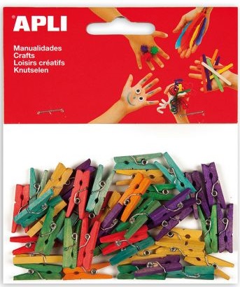 Mini carlige pentru rufe, din lemn APLI - Colorate