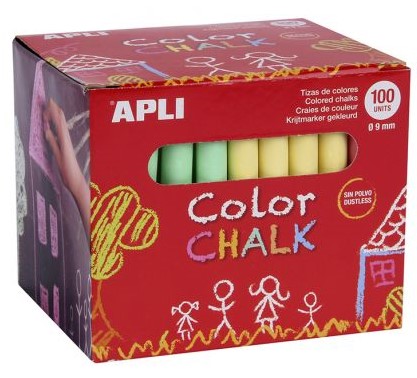Creta colorata fara praf APLI - ø 9 x 105 mm, 100 buc,