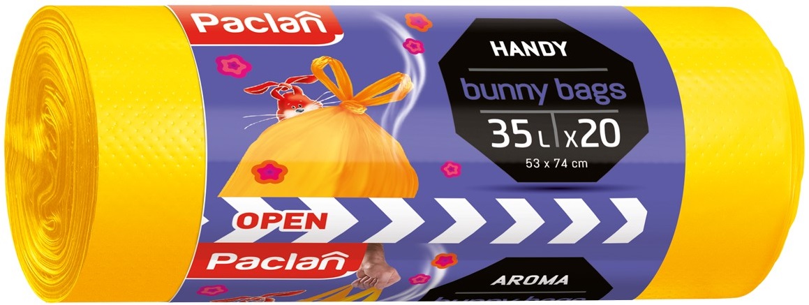 Saci de gunoi parfumați  Paclan - Bunny, 35 l, 20 buc., galben