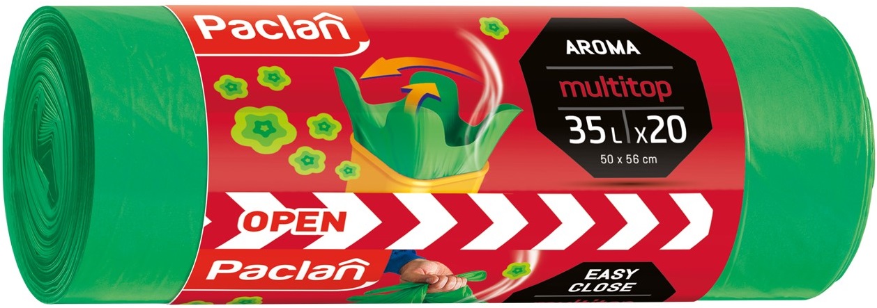 Saci de gunoi parfumați  Paclan - Multitop, 35 l, 20 buc., verde