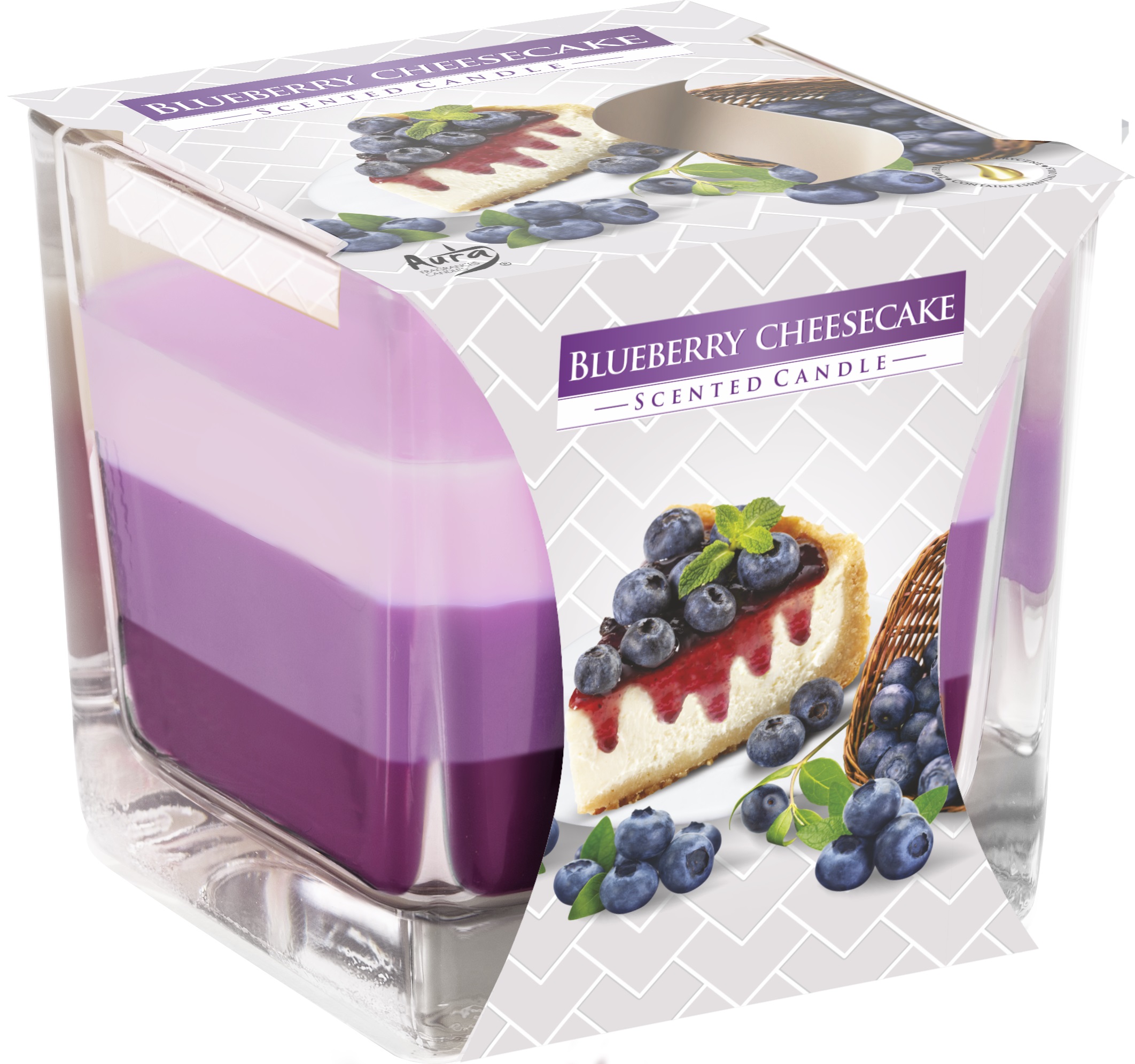 Lumânare parfumată Bispol Aura - Blueberry Cheesecake, 170 g