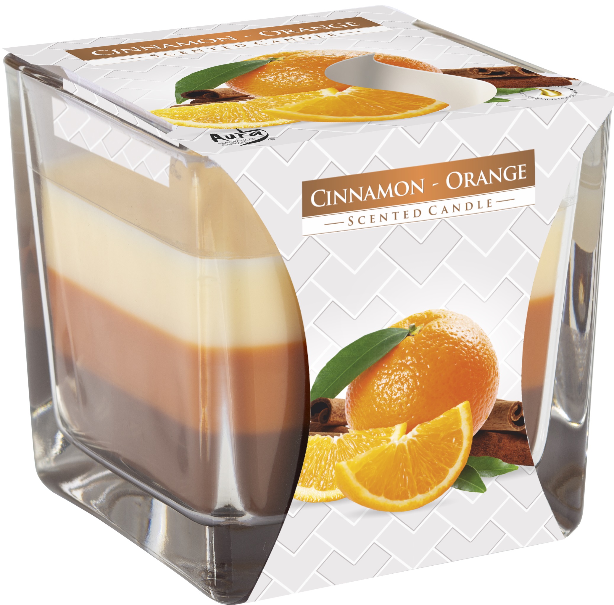 Lumânare parfumată Bispol Aura - Scorțișoară - Portocală, 170 g