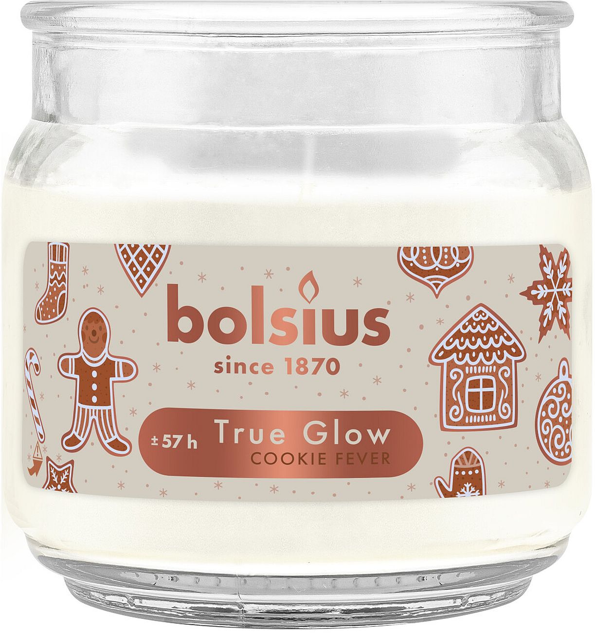 Lumânare parfumată Bolsius True Glow - Cookie Fever, 57 h