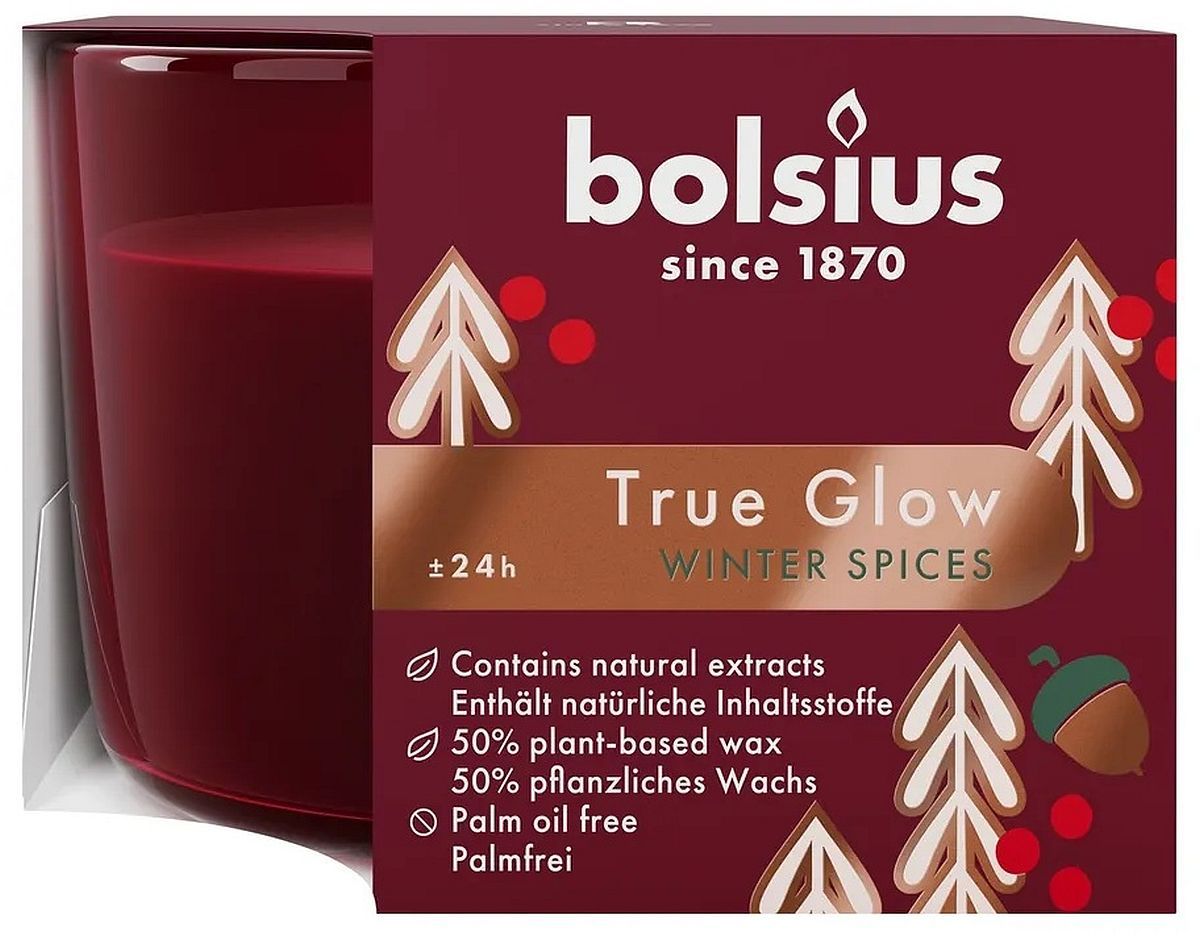 Lumânare parfumată Bolsius True Glow - Winter Spices, 100 h