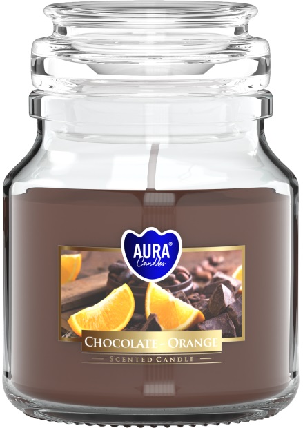Lumânare parfumată într-un borcan Bispol Aura - Chocolate and Orange, 120 g