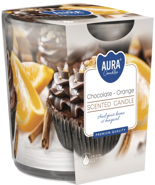 lumânare parfumată într-o cană Bispol Aura - Chocolate-Orange, 100 g