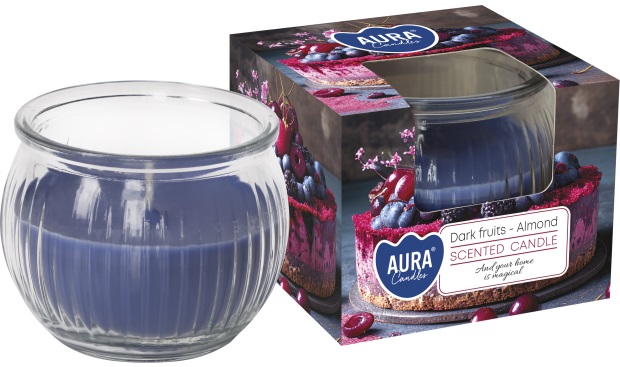 lumânare parfumată într-o cană Bispol Aura - Dark Fruits-Almond, 80 g