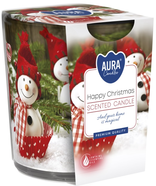 lumânare parfumată într-o cană Bispol Aura - Happy Christmas, 100 g