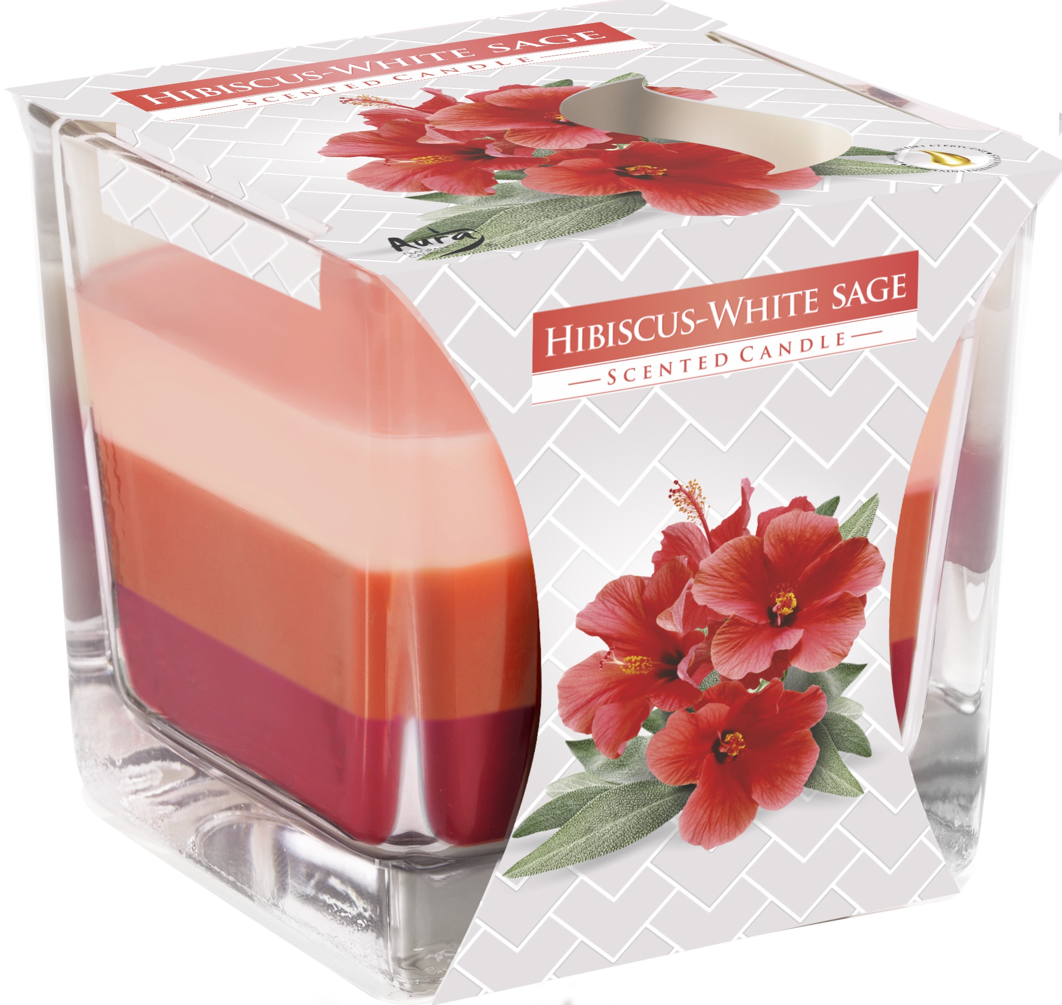 Lumanare Parfumata in Pahar in Trei Culori Hibiscus si Salvie Alba, 32 Ore - imagine 2