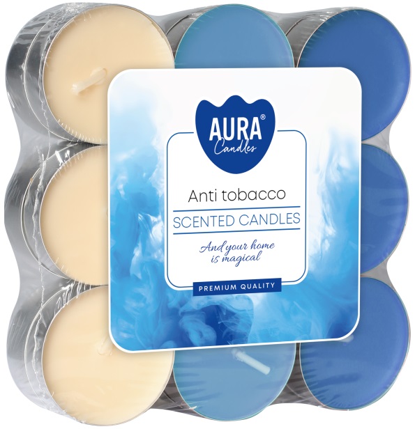 Lumânări parfumate de ceai Bispol Aura - Anti Tobacco, 18 bucăți