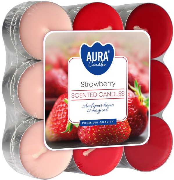 Lumânări parfumate de ceai Bispol Aura - Strawberry, 18 bucăți