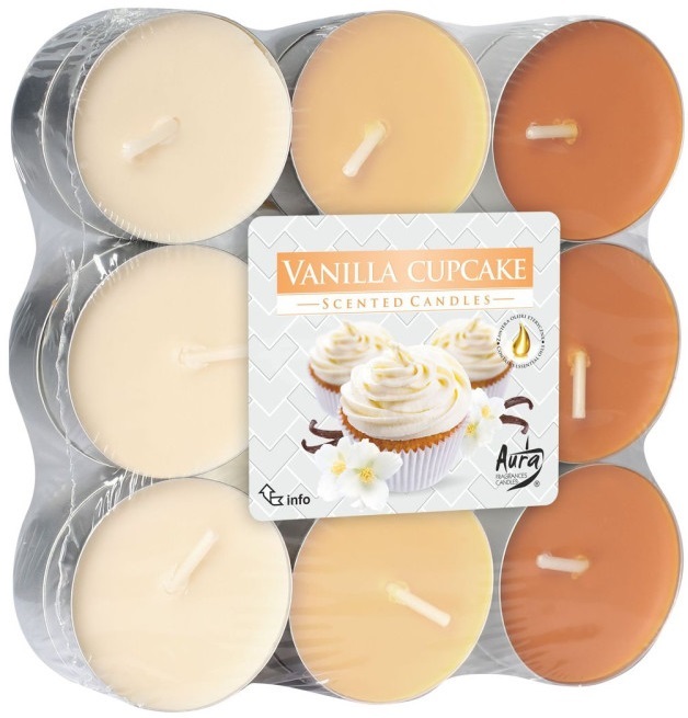 Lumânări parfumate de ceai Bispol Aura - Vanilla Cupcake, 18 bucăți