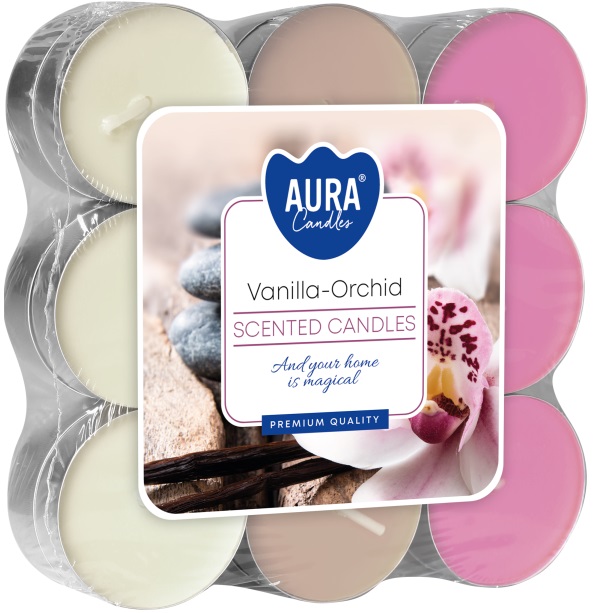 Lumânări parfumate de ceai Bispol Aura -  Vanilla-Orchid, 18 bucăți