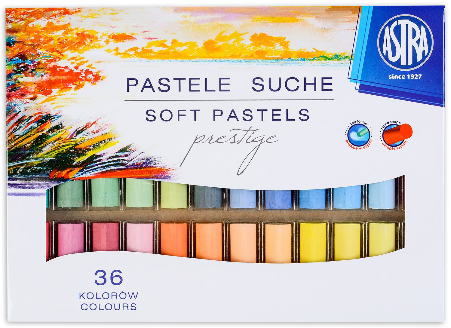 Pasteluri uscate Astra - Prestige, 36 culori, cu forma rotunda