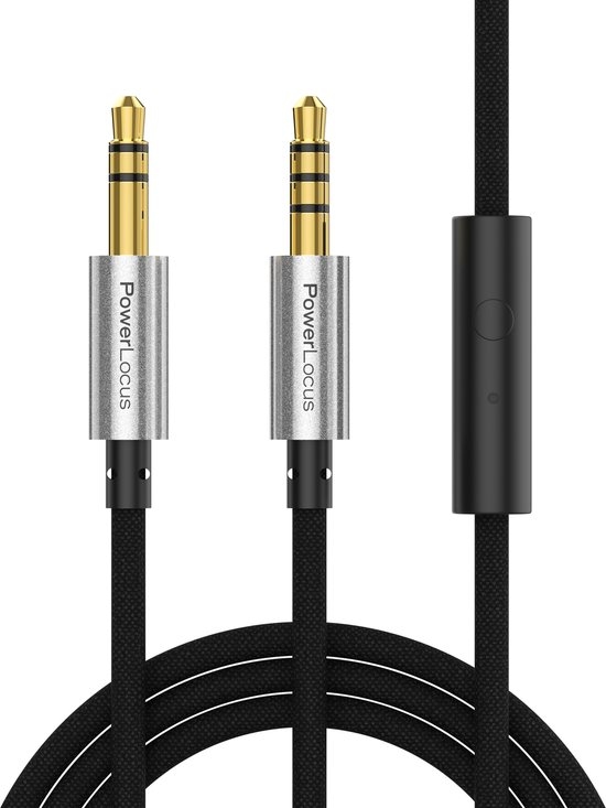 Cablu audio PowerLocus - 3.5 mm/3.5 mm, cu microfon, 1 m, negru