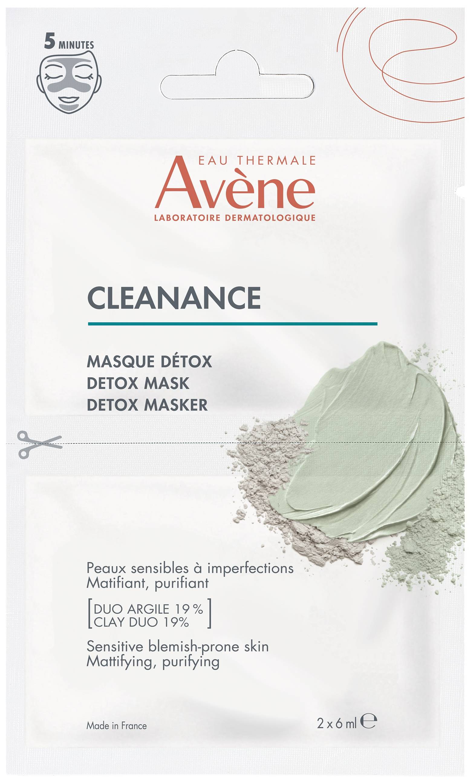 Avène Cleanance Masca detoxifiantă de față, 2 x 6 ml