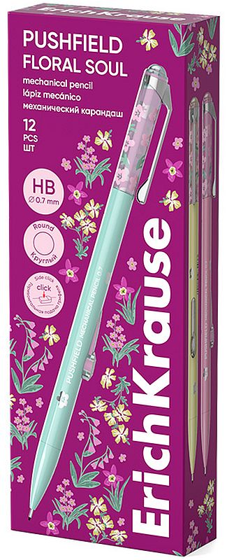 Creion automat Erich Krause Floral Soul - HB, 0.7 mm, sortiment