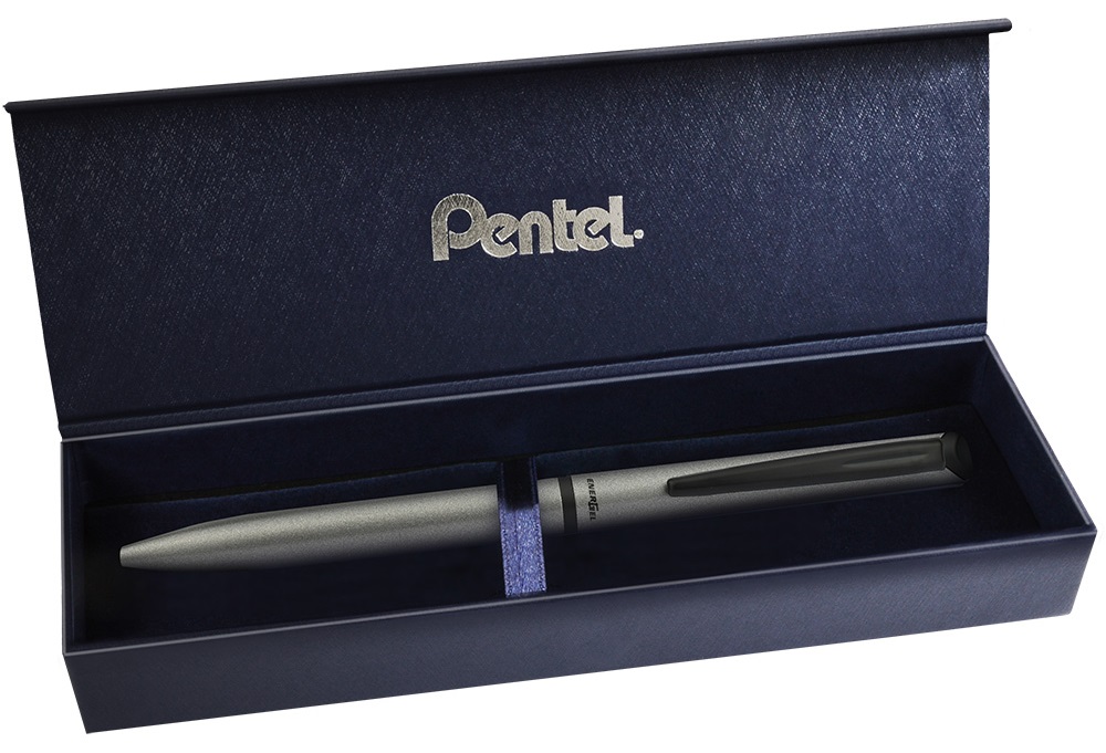 Pix tip roller cu buton Pentel EnerGel - Gri, in cutie