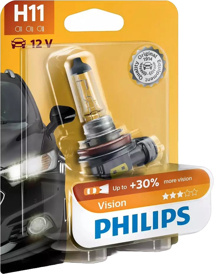 Bec auto  Philips - H11, Vision +30% more light, 12V, 55W, PGJ19-2