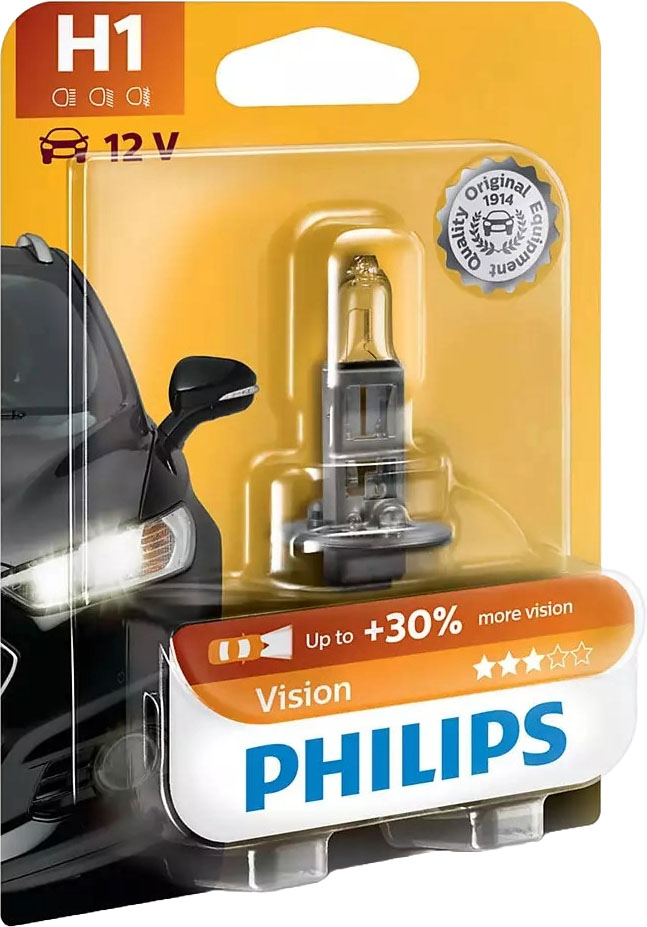 Bec auto  Philips - H1, Vision +30% more light, 12V, 55W, P14.5s