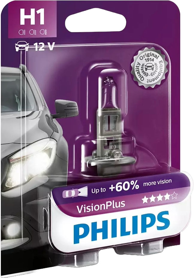 Bec auto Philips - H1, Vision plus +60% more light, 12V, 55W, P14.5s