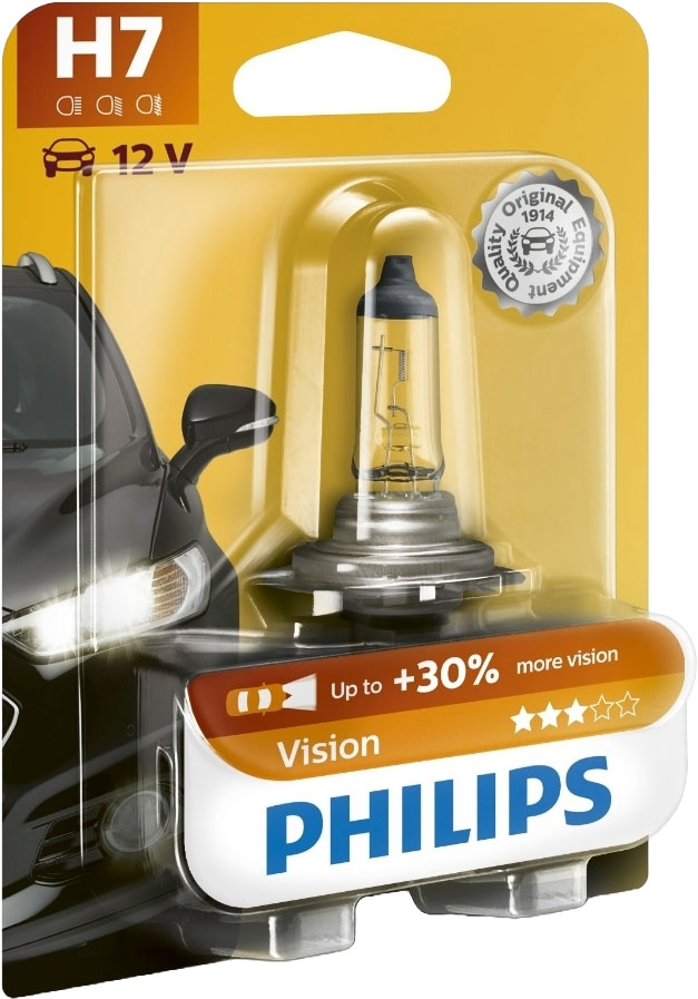 Bec auto  Philips - H7, Vision +30% more light, 12V, 55W, PX26d