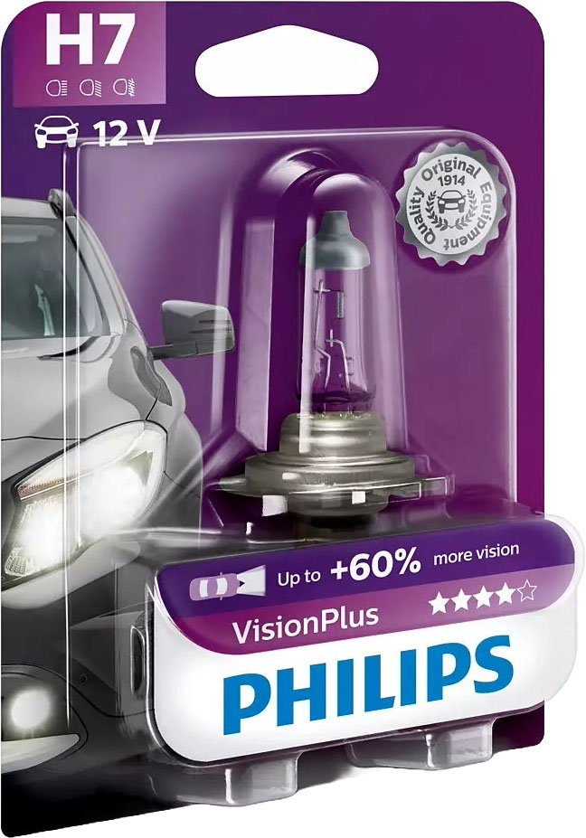 Bec auto  Philips - H7, Vision plus +60% more light, 12V, 55W, PX26d