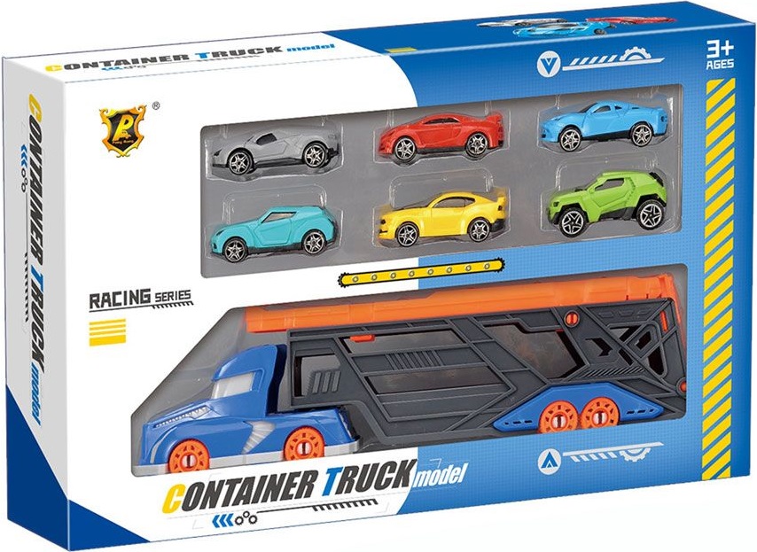 Transportor autoFelyx Toys - Cu platforma de ridicare și 6 mașini