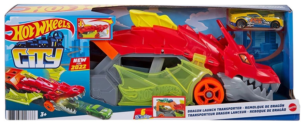 Autotransporter Hot Wheels City - Dragon, cu masinuta