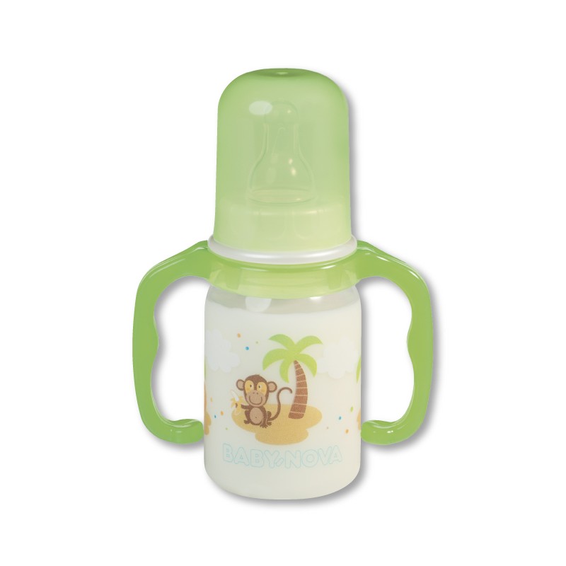 Sticlă de plastic cu mânere  Baby Nova РР - 125 ml, verde