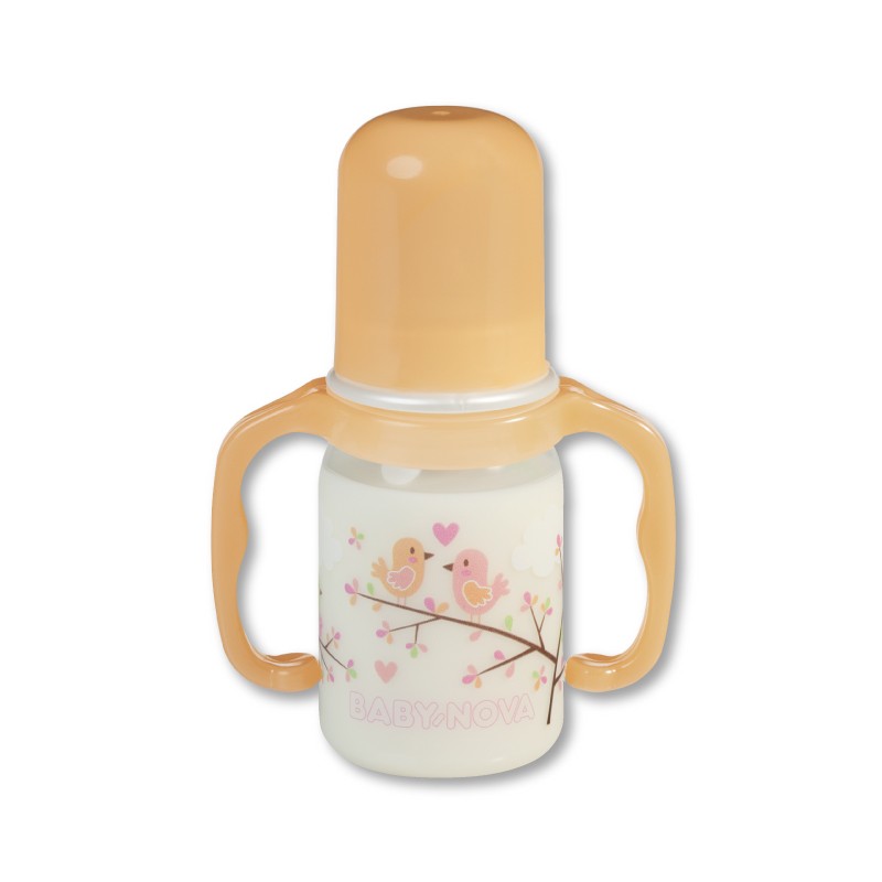 Sticlă de plastic cu mânere  Baby Nova РР - 125 ml, portocaliu