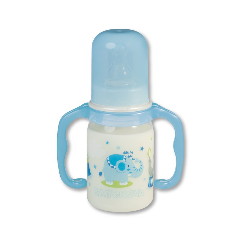 Sticlă de plastic cu mânere  Baby Nova РР - 125 ml, albastru