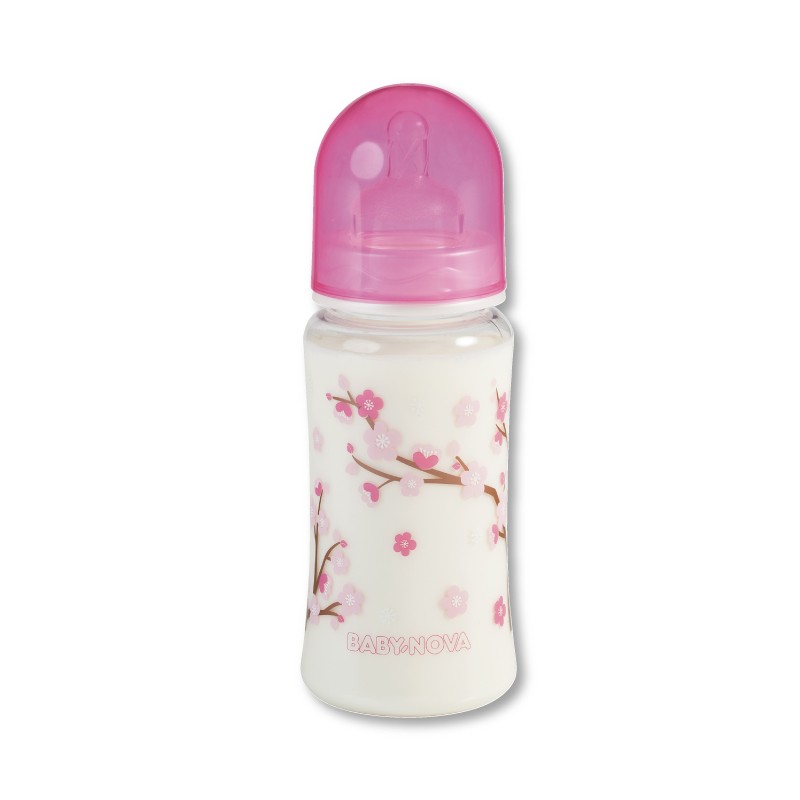 Sticlă de plastic cu gură largă  Baby Nova PA - 300 ml, roz